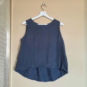 Cut Loose 100% Linen Gray Lagenlook Tank Top Coastal Beach Vacation Loose Scandi